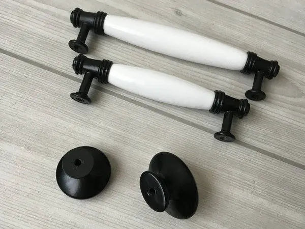 3.75" 5" Porcelain Drawer Pull Handle, White Black, Kitchen Cabinet Hardware