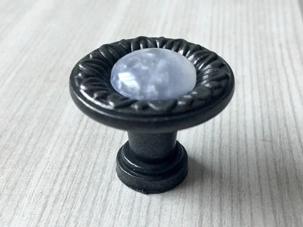 Gem Look Antique Black White Drawer Pulls, Backplates, Rustic Kitchen Hardware