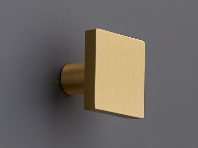 Brass Square Knobs, Brushed Gold, Minimalist Kitchen Cabinet Hardware