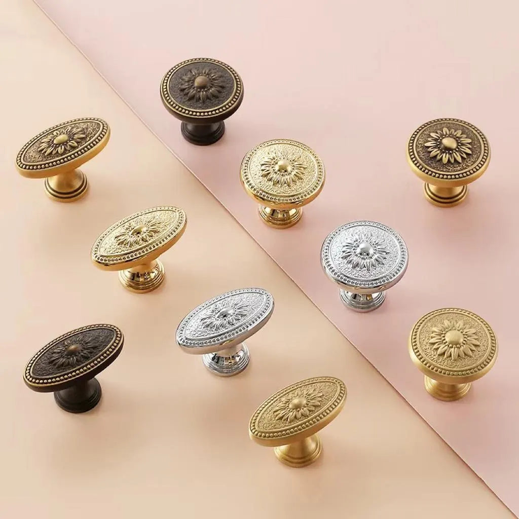 Brass Victorian Floral Drawer Pulls, Round and Oval Cabinet Knobs, Gold Chrome Coffee Bronze