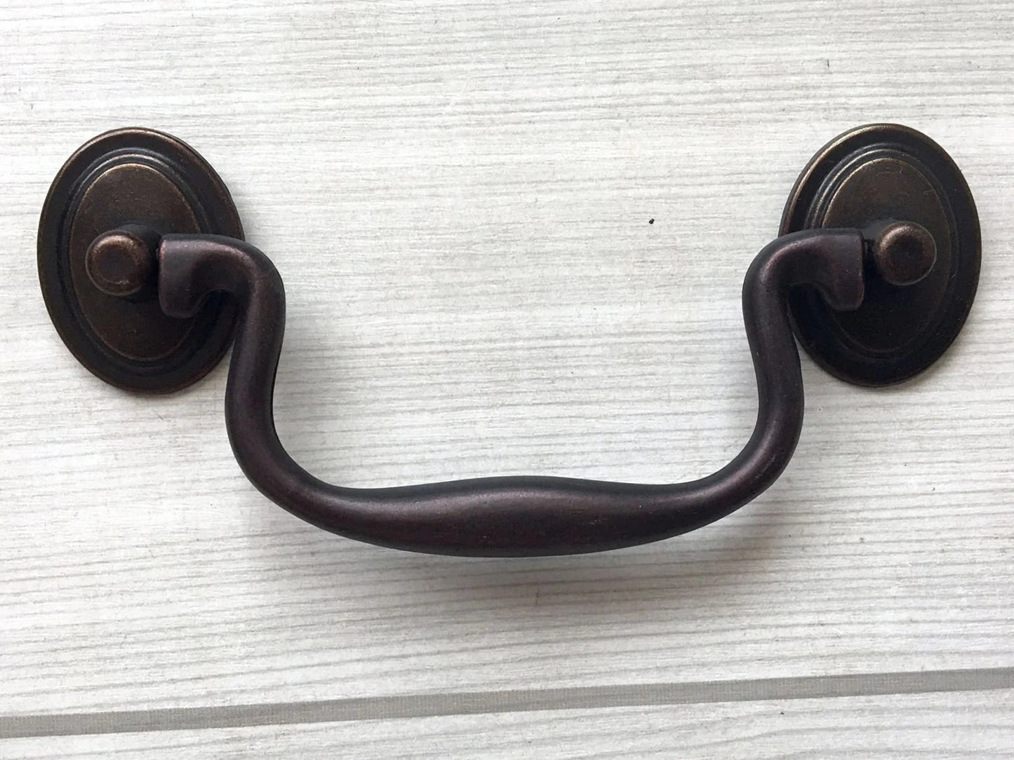 3.5" 4" Bail Drawer Pulls, Drop Handles, Dark Antique Brass, Vintage Style