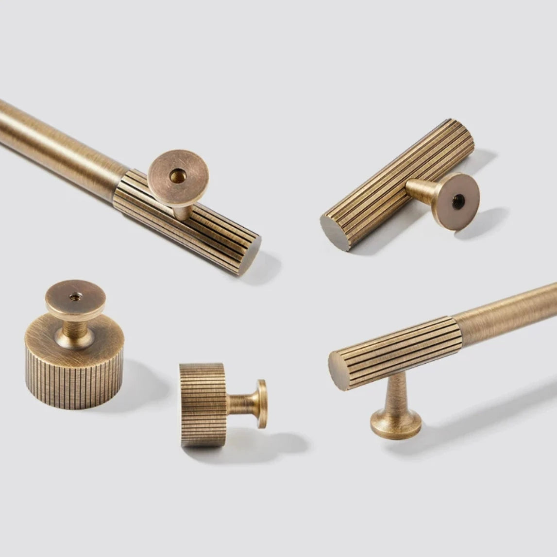 Fluted Brass Cabinet Pulls, Antique Bronze Knurled Kitchen Hardware