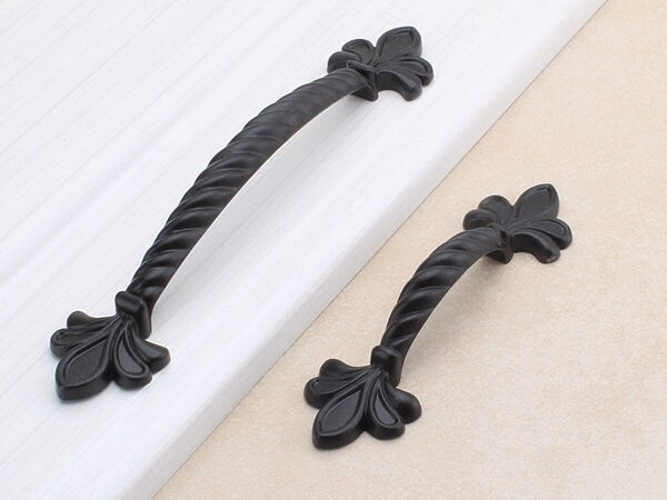 Black Fleur De Lis Cabinet Pulls, Kitchen Hardware, 2.5" 3.75" Centers