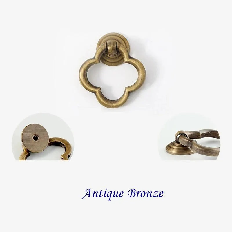 Clover Brass Drop Ring, Cabinet Knobs, MCM Drawer Pulls, Nickel Chrome Bronze
