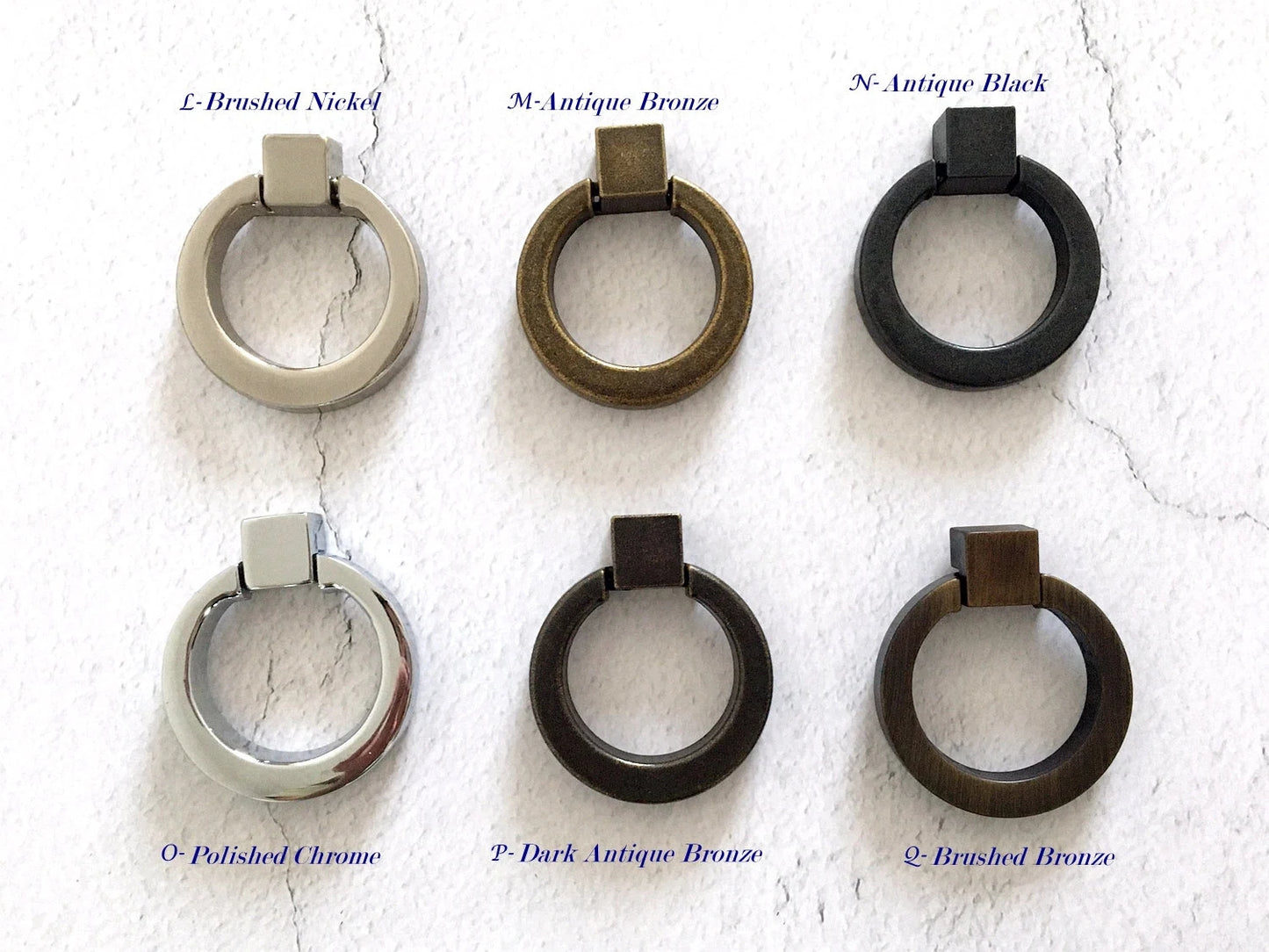 Square & Ring Drop Cabinet Pulls, Gold, Nickel, Bronze, Black