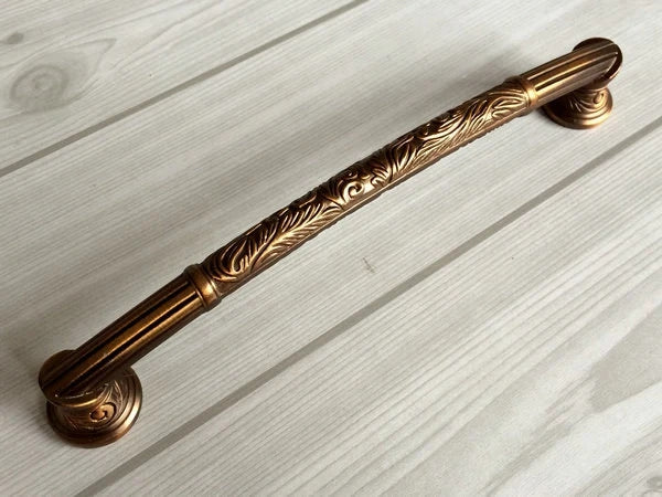 Dresser Pull Handles Knobs with Embossed Patterns, Antique Copper, Victorian Cabinet Hardware