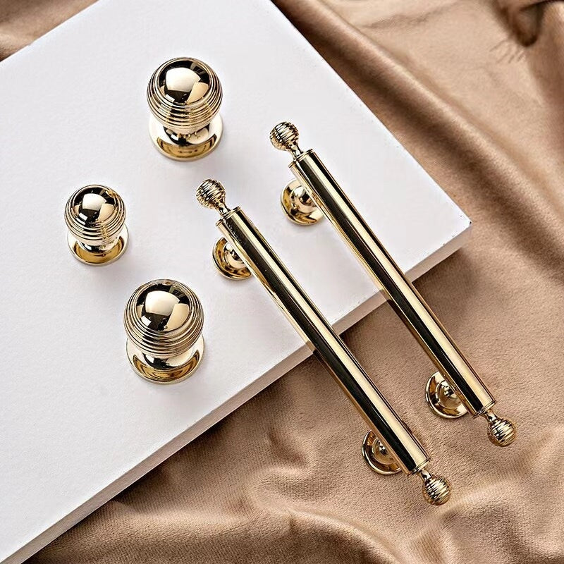 Beehive Brass Cabinet Pulls and Knobs, Polished Gold and Chrome, Luxurious