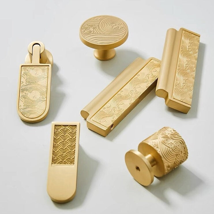 Solid Brass Cabinet Knobs, Classic Cylinder, Oriental Kitchen Hardware