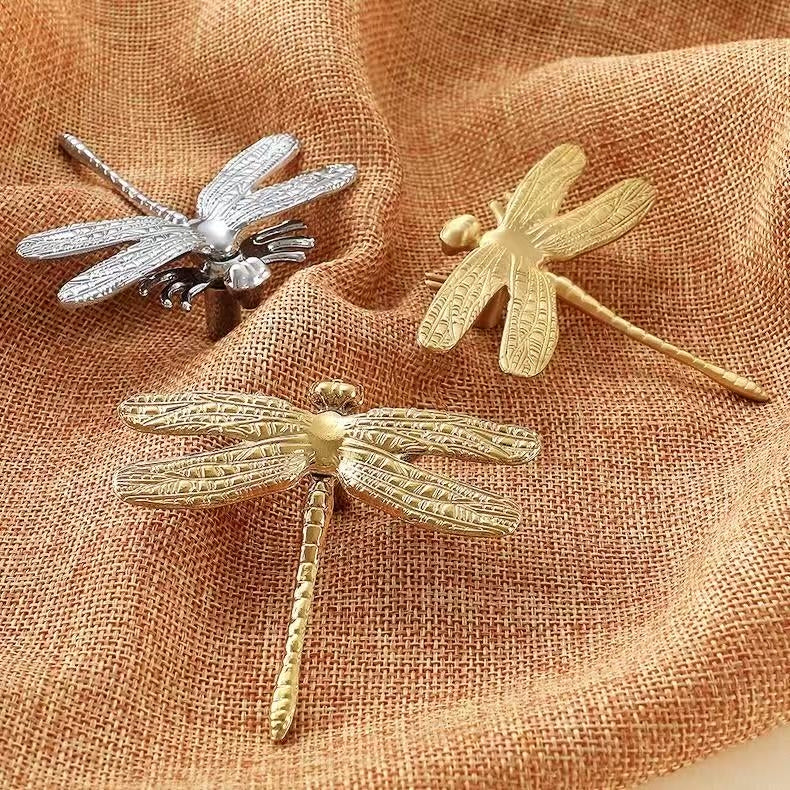 Dragonfly Brass Cabinet Knob, Polished Gold Chrome, Unique Drawer Pull, Kitchen Hardware