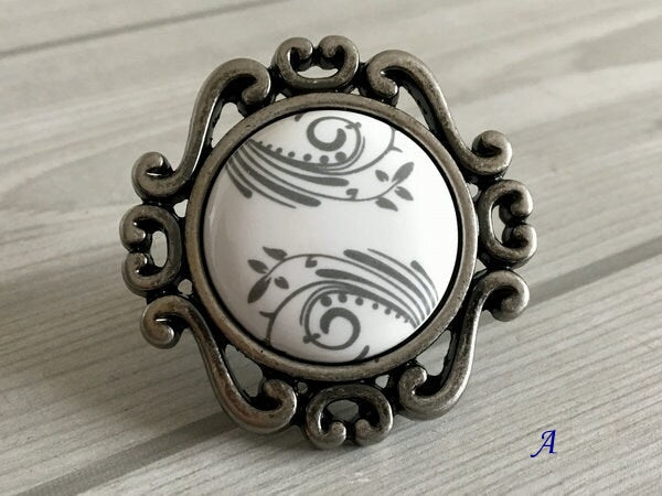 3.75" 5" Centers Antique Pewter Porcelain Drawer Pull Handle