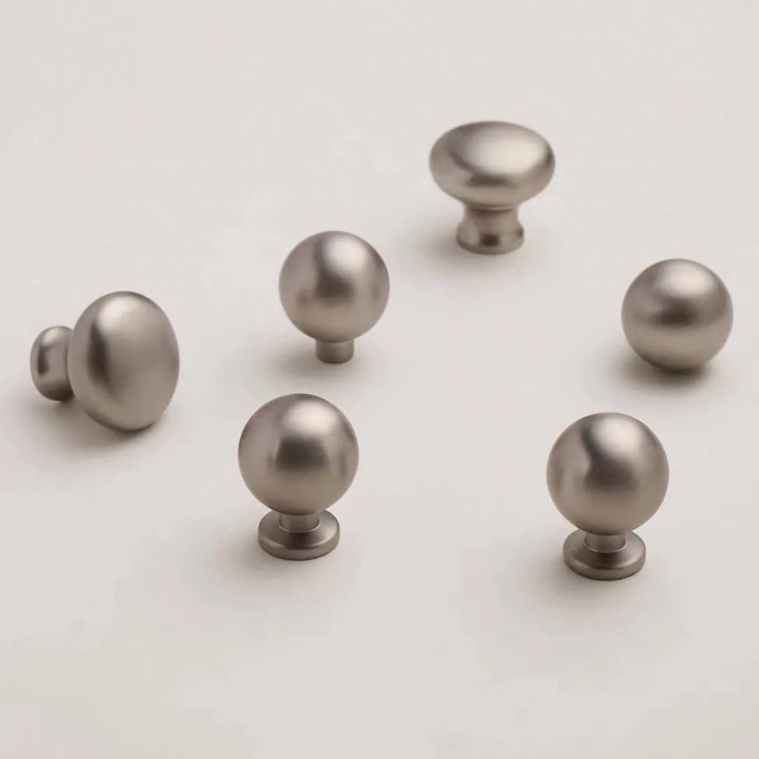 Brushed Nickel Cabinet D Handles and Ball Knobs, Modern Minimalist, 6.25" 5" 7.5" Centers