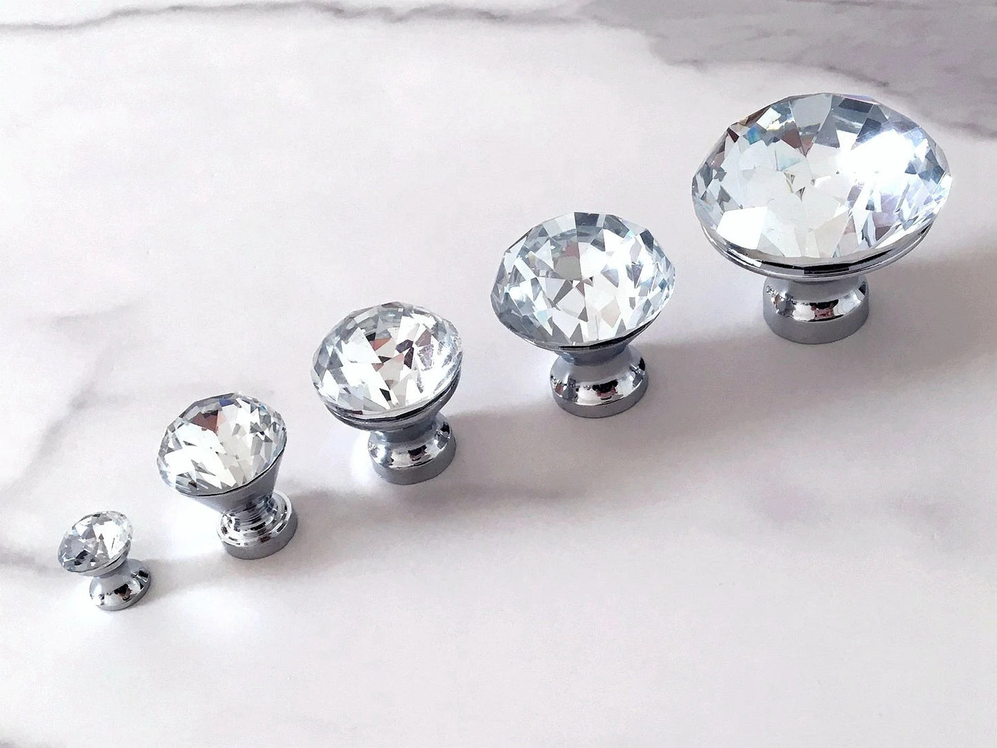 Glass Dresser Pull, Crystal Drawer Knob, Kitchen Cabinet Hardware, Clear Silver
