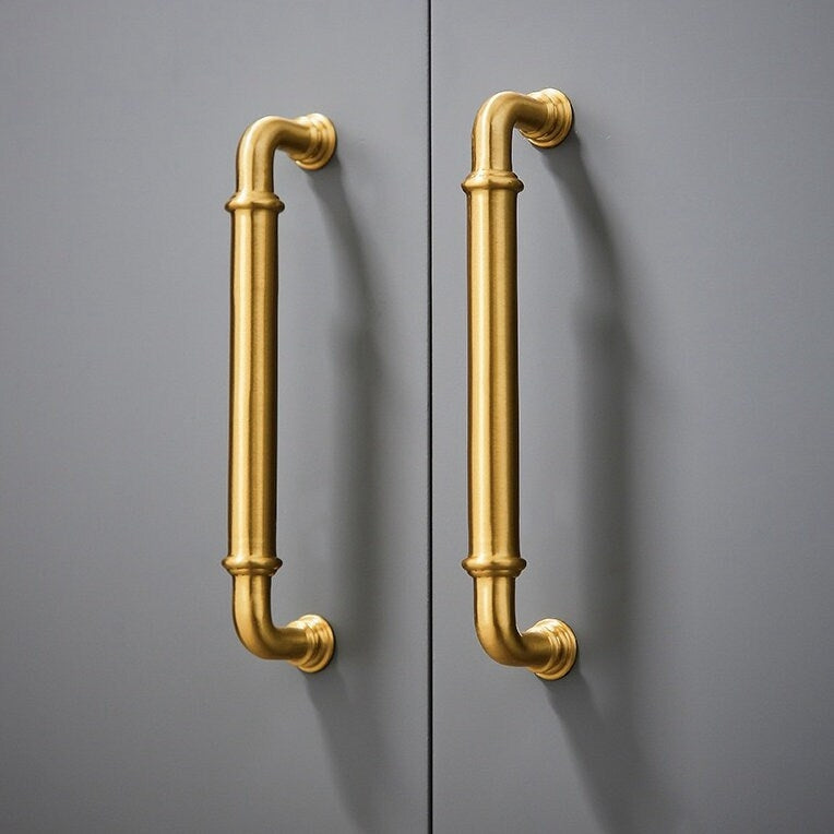 3.75" 5" Solid Brass Cabinet Handles in Brushed Gold | MCM Kitchen Hardware