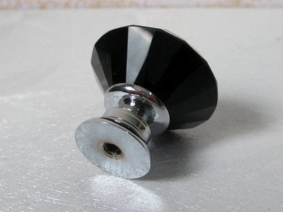Black Glass Drawer Knobs, Polished Chrome, Kitchen Hardware