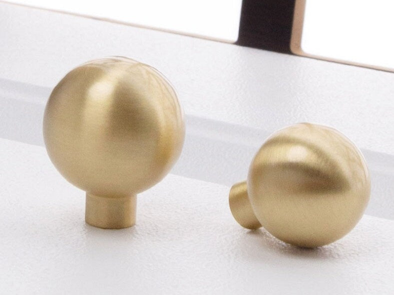 Brushed Gold Brass Ball Drawer Knob, Spherical Cabinet Pull, Solid Kitchen Hardware