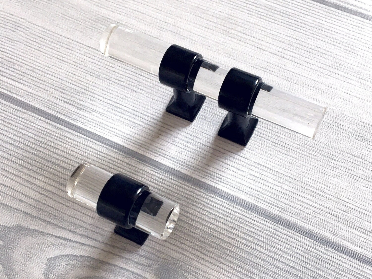 1" Centers, Acrylic Drawer Pulls, Lucite Cabinet Knobs, Black Gold Nickel Silver