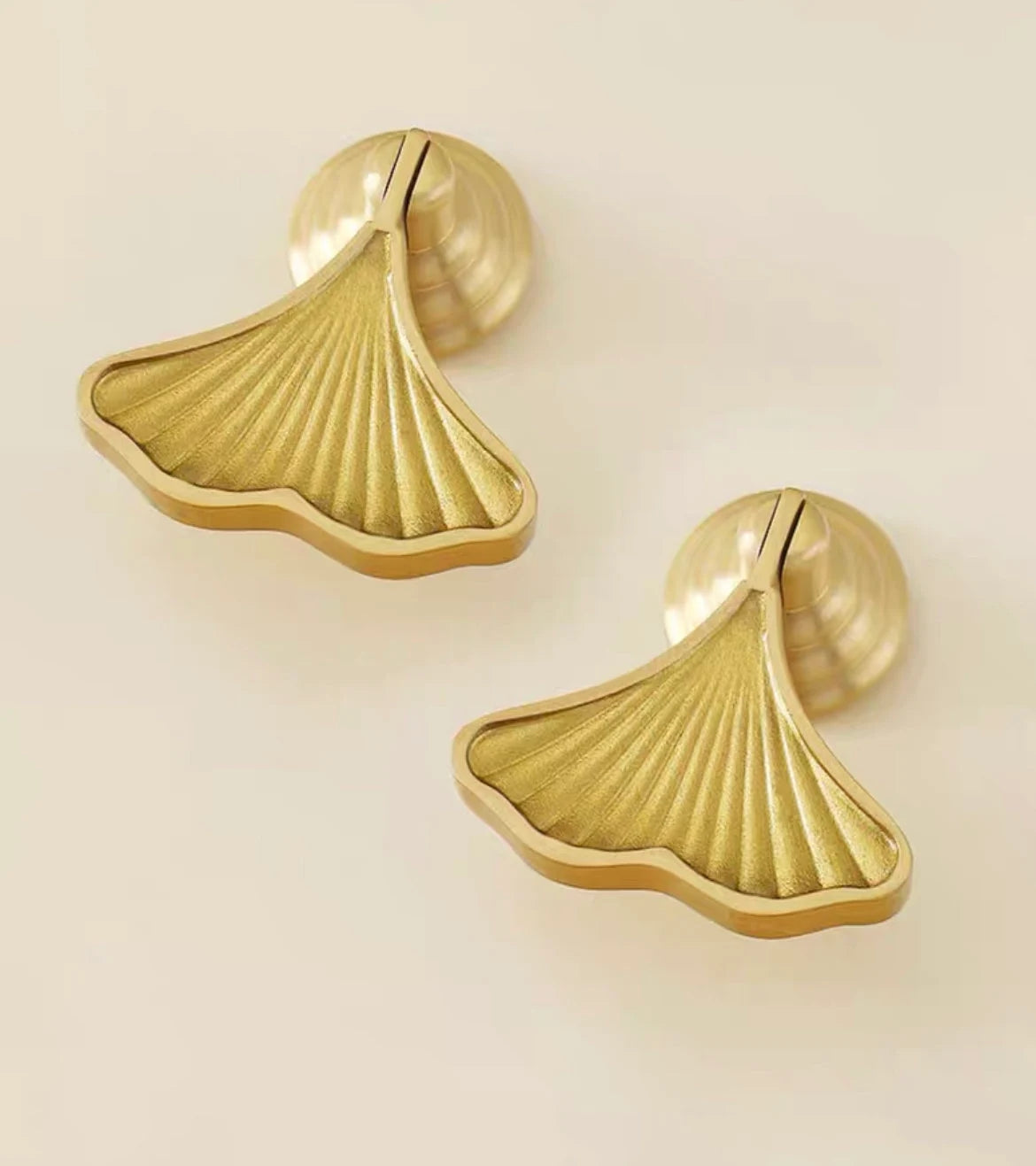 Ginkgo Leaf Drop Drawer Pulls, Solid Brass Pendant Cabinet Knobs, Nickel Gold Chrome Antique Brass