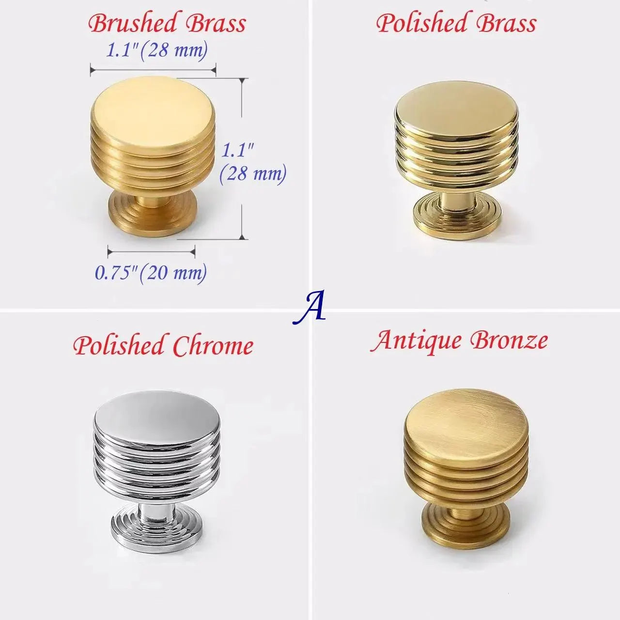 Brass Circle Drawer Knobs, Reeded Ringed Cabinet Knobs, Gold Chrome Antique Bronze