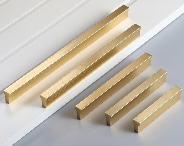 Mid Century Drawer Pulls, Cabinet Handles, Brushed Gold Brass, Matte Black
