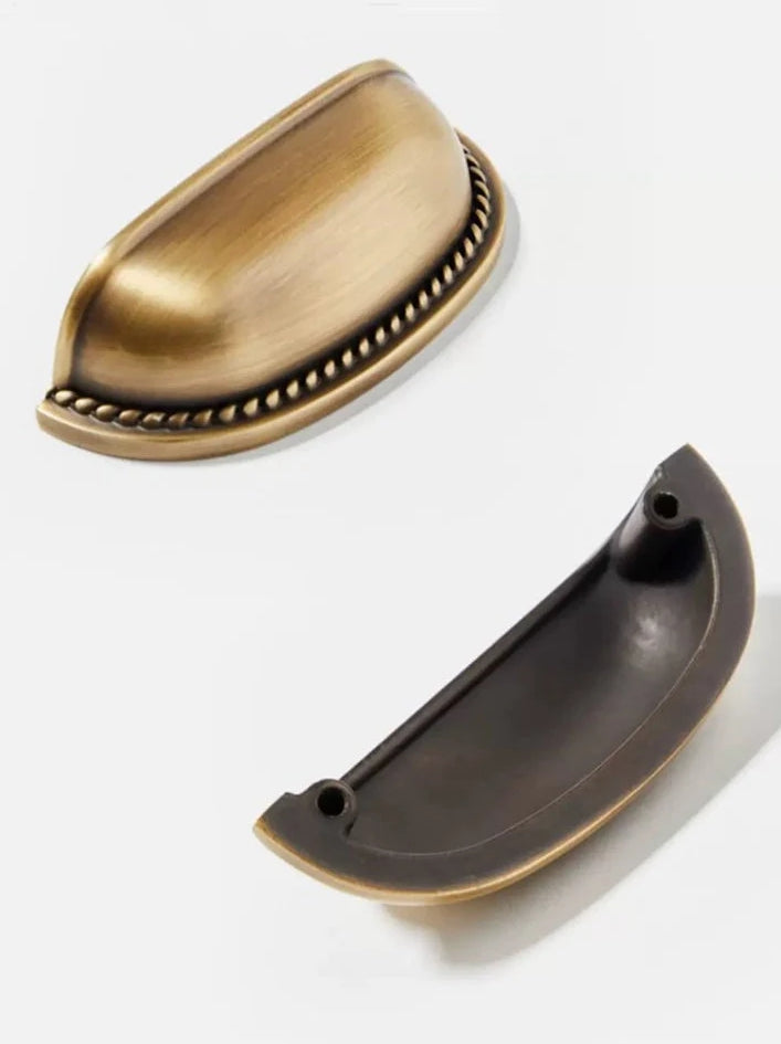 Retro Antique Bronze Cup Pull and Knobs, Solid Brass, Kitchen Hardware