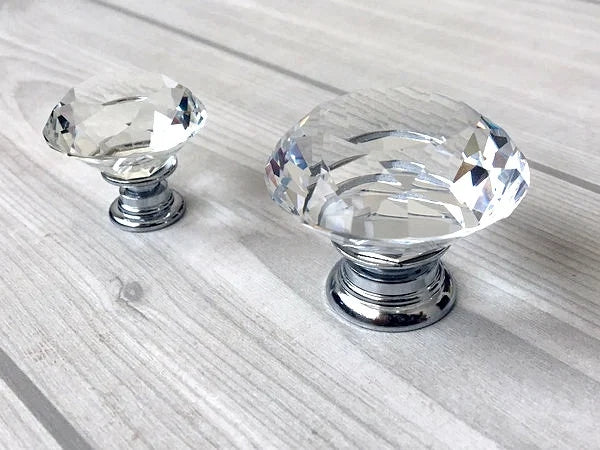 Clear Glass Drawer Knobs with Backplate, Polished Chrome