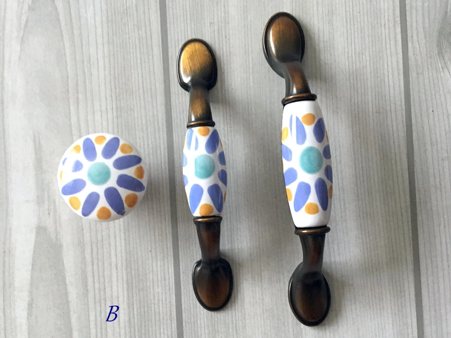 Colorful Porcelain Drawer Pulls, 3" 3.75" Centers, 4 Designs