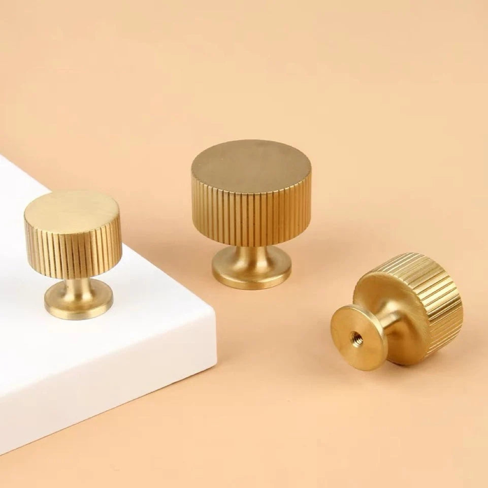 Solid Brass Cabinet Knobs, Classic Cylinder Knurled, Kitchen Hardware