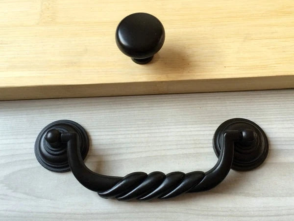 4.5" Black Bail Drawer Pull Handles, Round Knob and Drop Ring