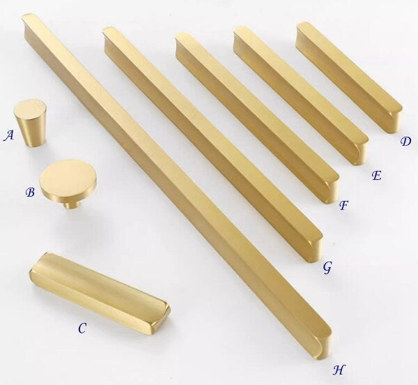 Solid Brass Cabinet Pulls, Simple Minimalist, Brushed Gold Brass, Matte Black
