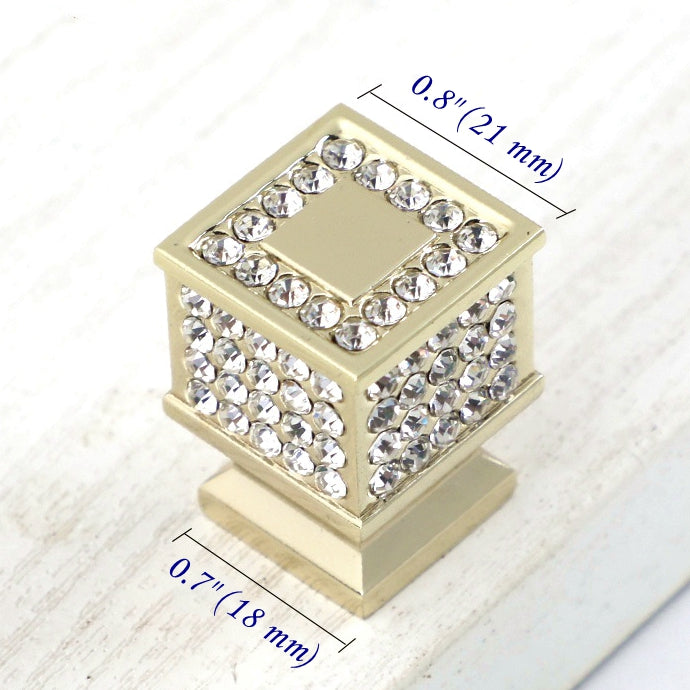 Crystal Drawer Pulls, Rhinestone Cabinet Knobs, Polished Chrome, Gold, Round, Cylinder, Square