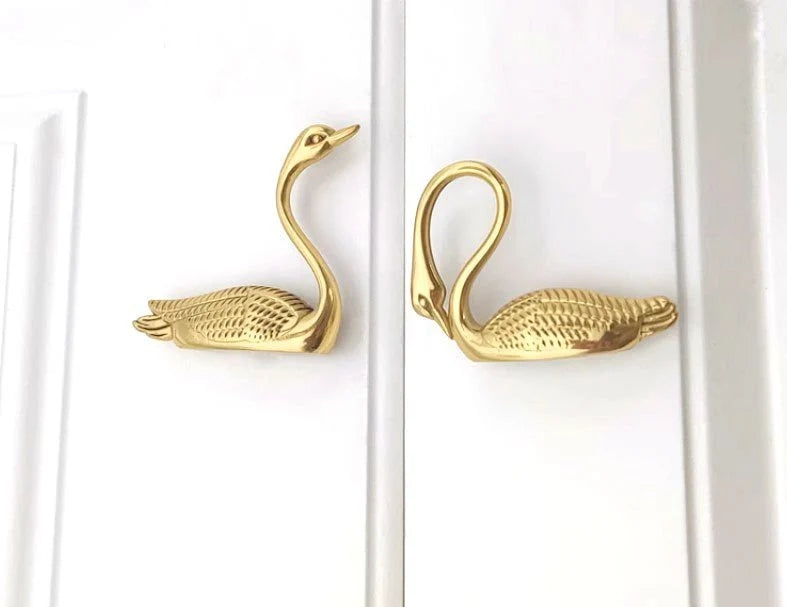 Swan Brass Knobs, Polished Gold, Cabinet Hardware