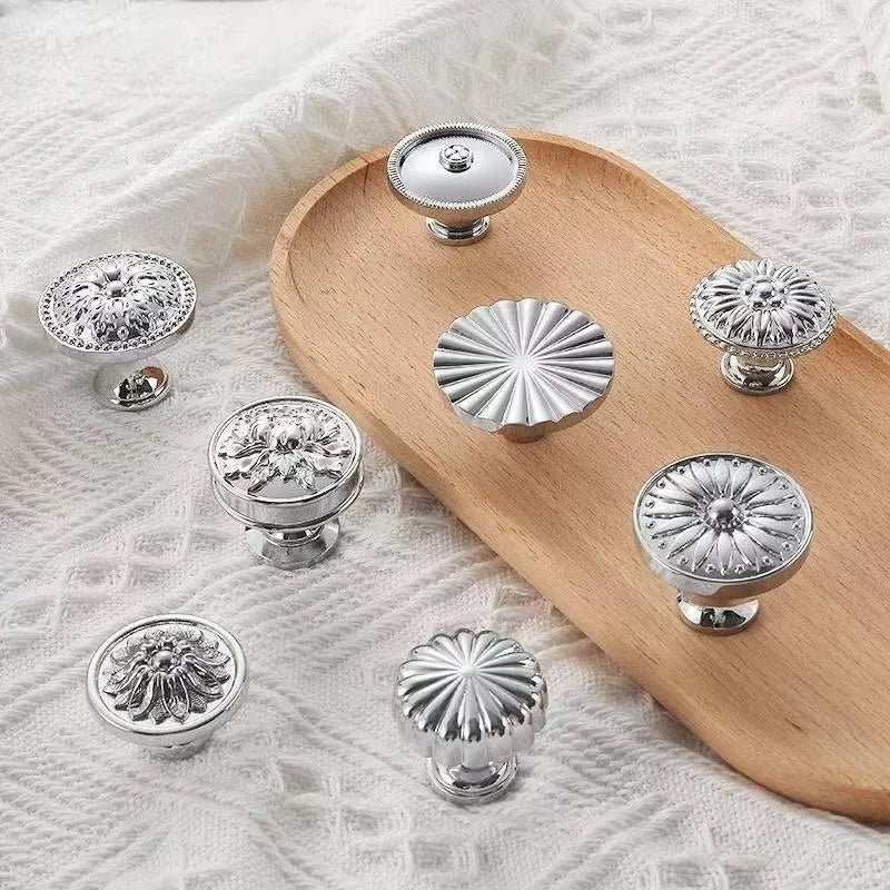 Assorted Polished Chrome Cabinet Knob, Shiny Silver Floral Drawer Pull, Kitchen Hardware