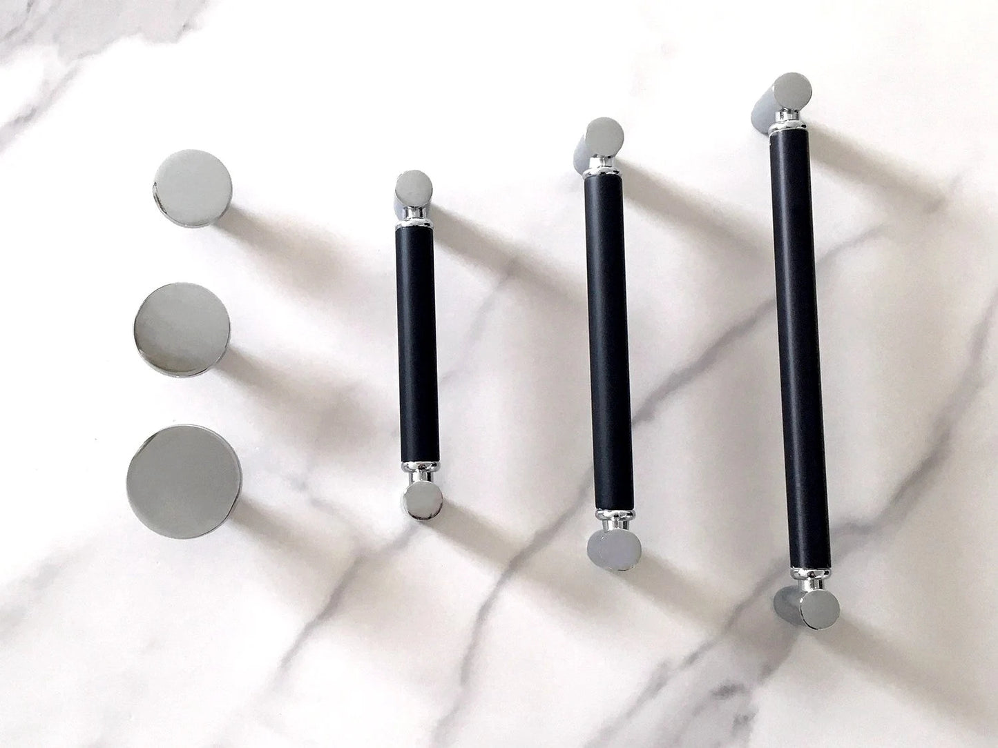 Black Silver Cabinet Pulls, Circle Knobs, Minimalist Kitchen Hardware