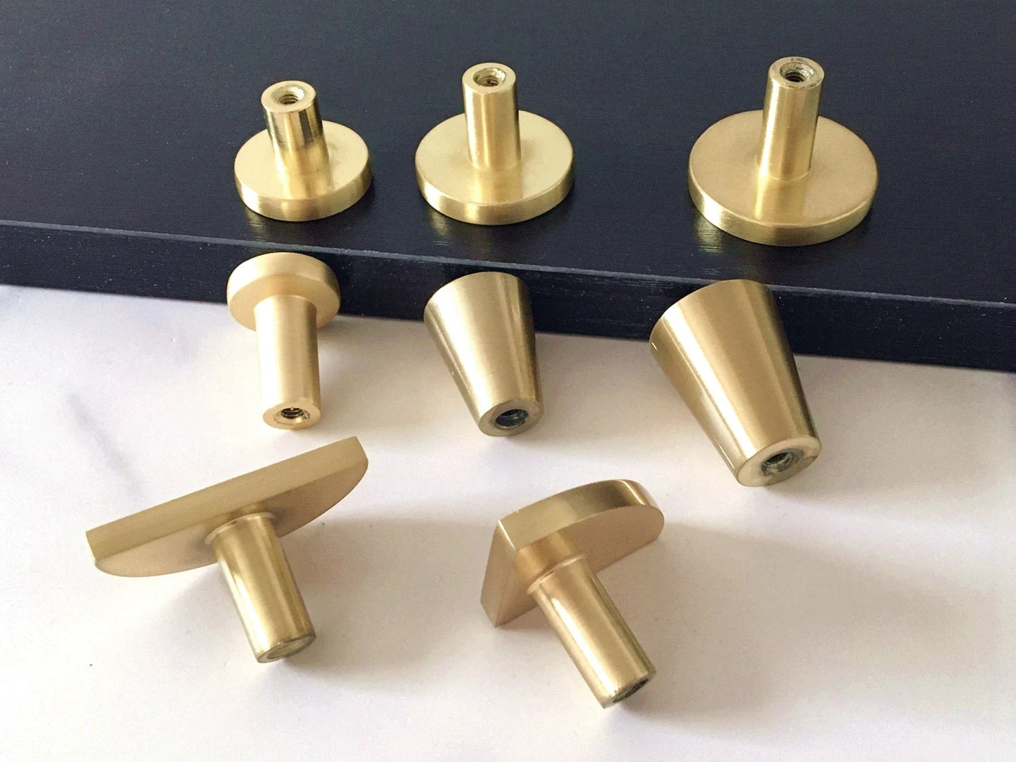 Brushed Gold Dresser Drawer Knob, Kitchen Cabinet Pull, Half Circle, Quarter Moon, Conical