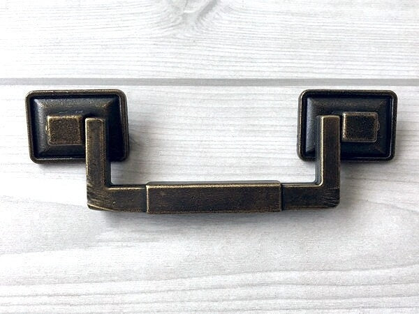 3.5" 3.75" 5.5" Vintage Style Drop Bail Drawer Pulls with Square Cabinet Knob, Antique Bronze