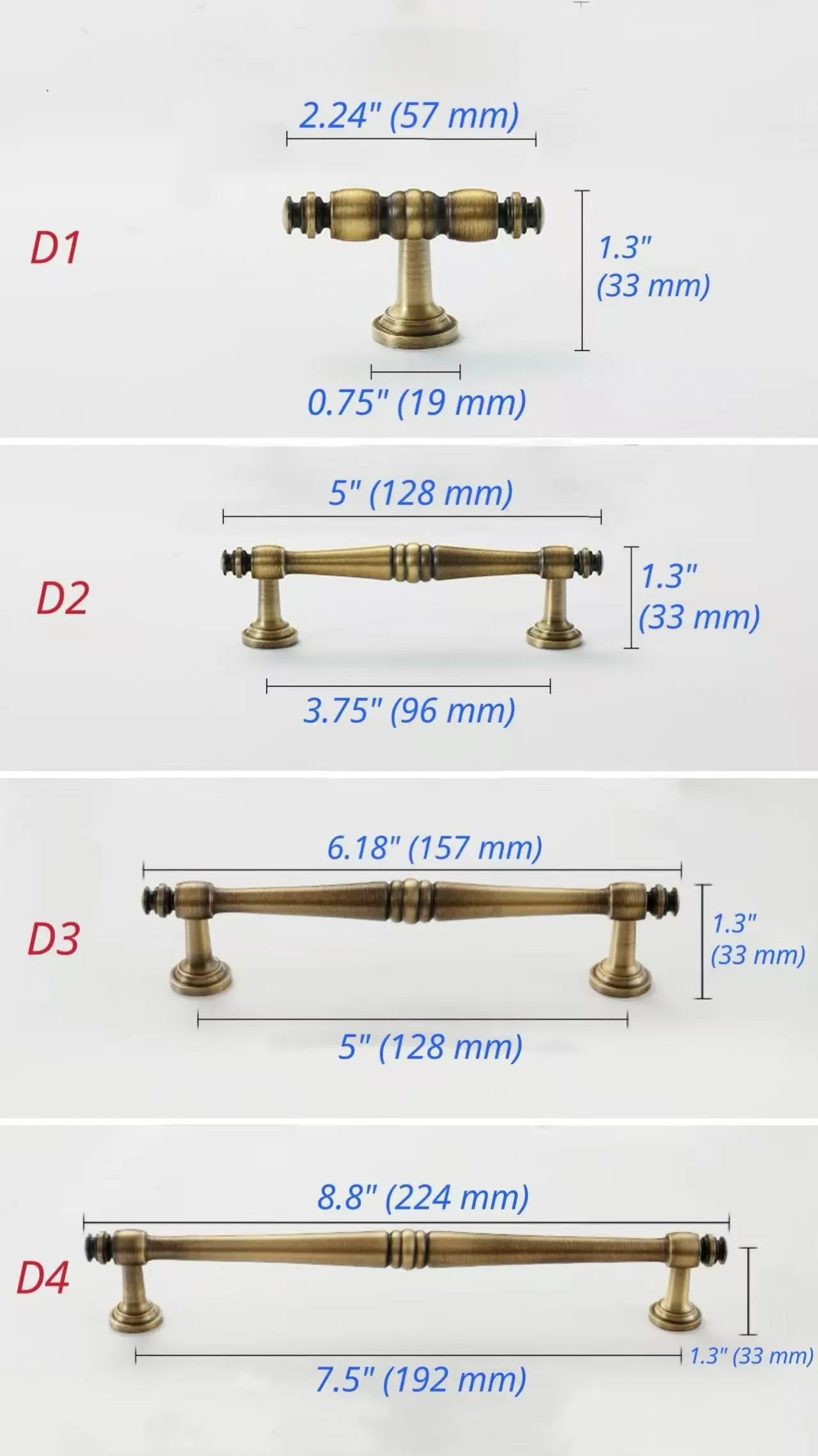 European Style Brass Cabinet Handles, Antique Bronze, Kitchen Hardware