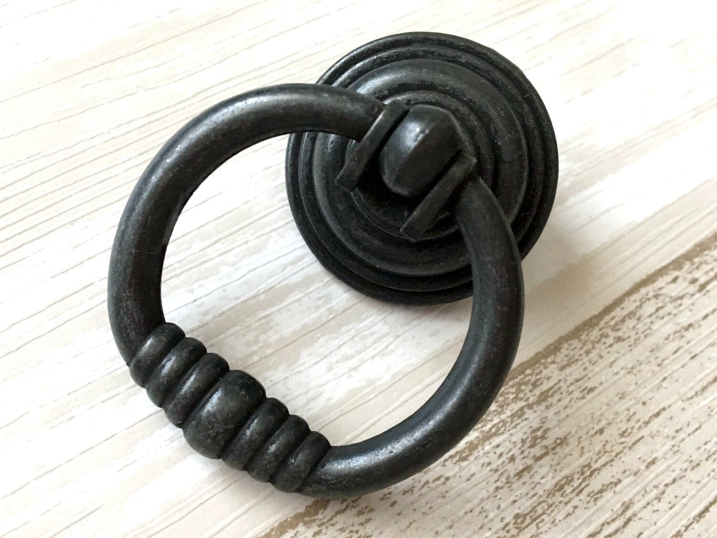 4.5" Vintage Style Antique Black Bail Drawer Pull, Drop Ring, Round Knob