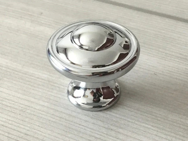 Polished Chrome Cabinet Knobs with Backplate, Modern Silver Kitchen Hardware