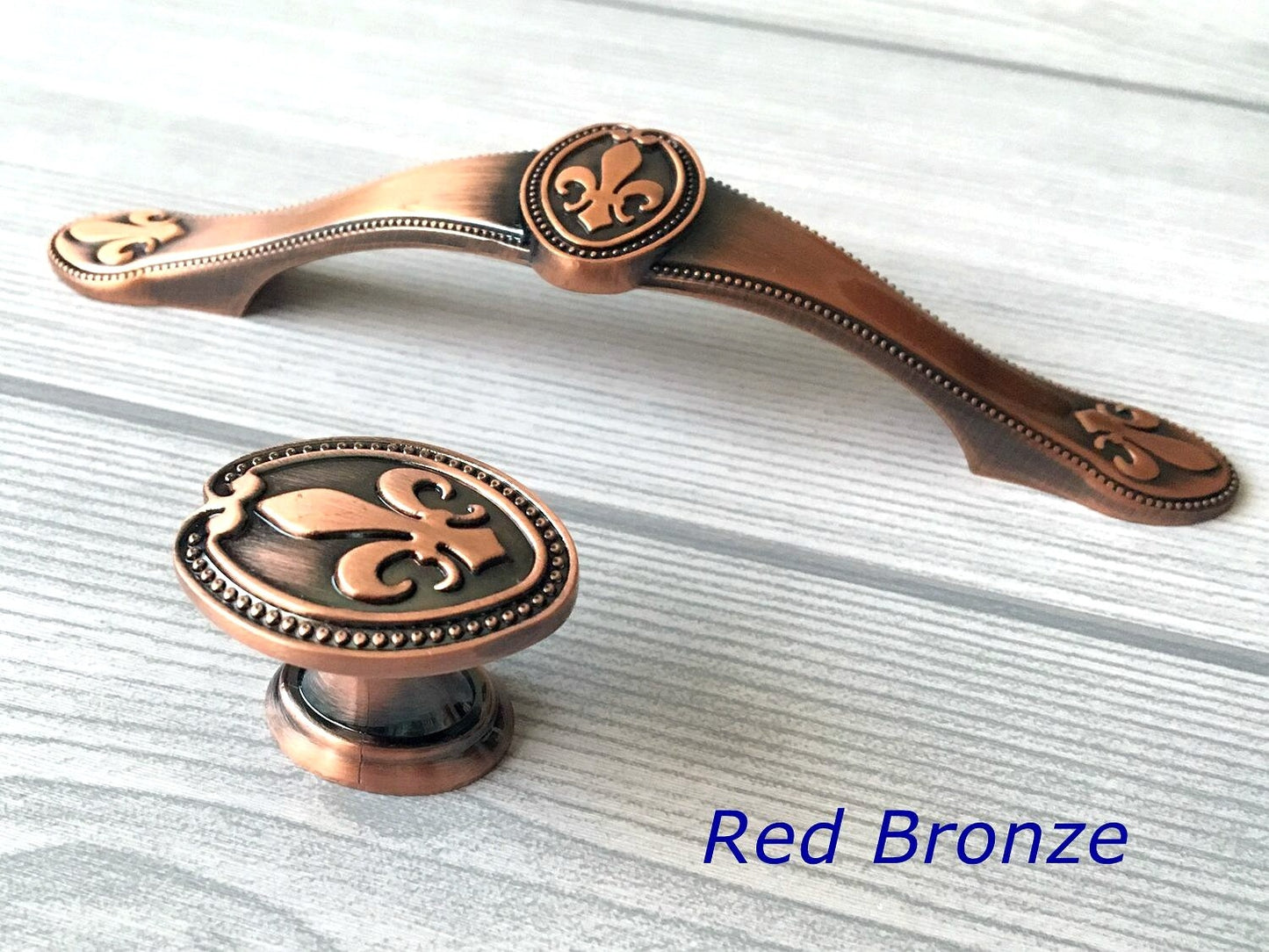Fleur De Lis Cabinet Pulls and Knobs, 3.75" Centers, Bronze, Creamy White