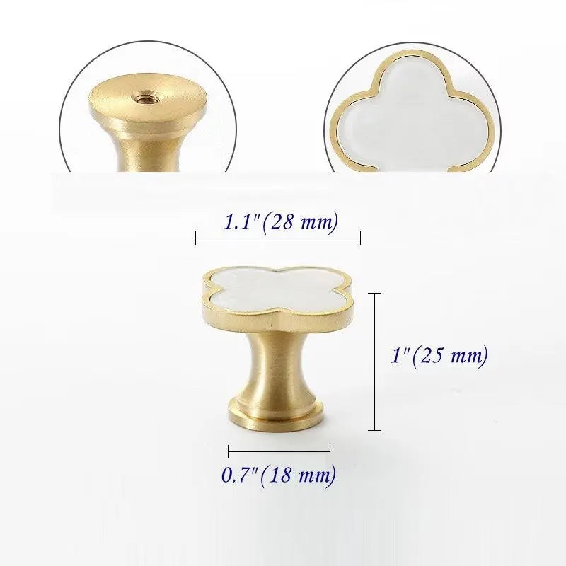Clover Cabinet Knobs, MCM Drawer Pulls, Brass Shell, Brushed Gold, Polished Chrome,