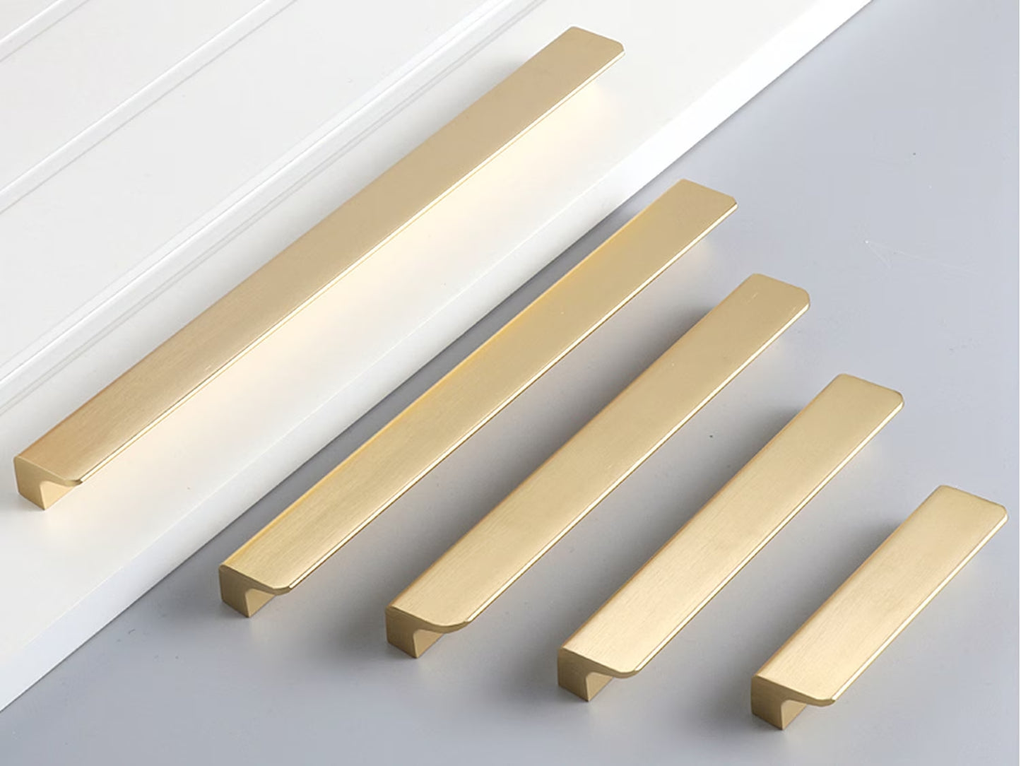 Brushed Gold Brass Cabinet Pull Handles, Alumimum, Mid Century Modern Kitchen Hardware