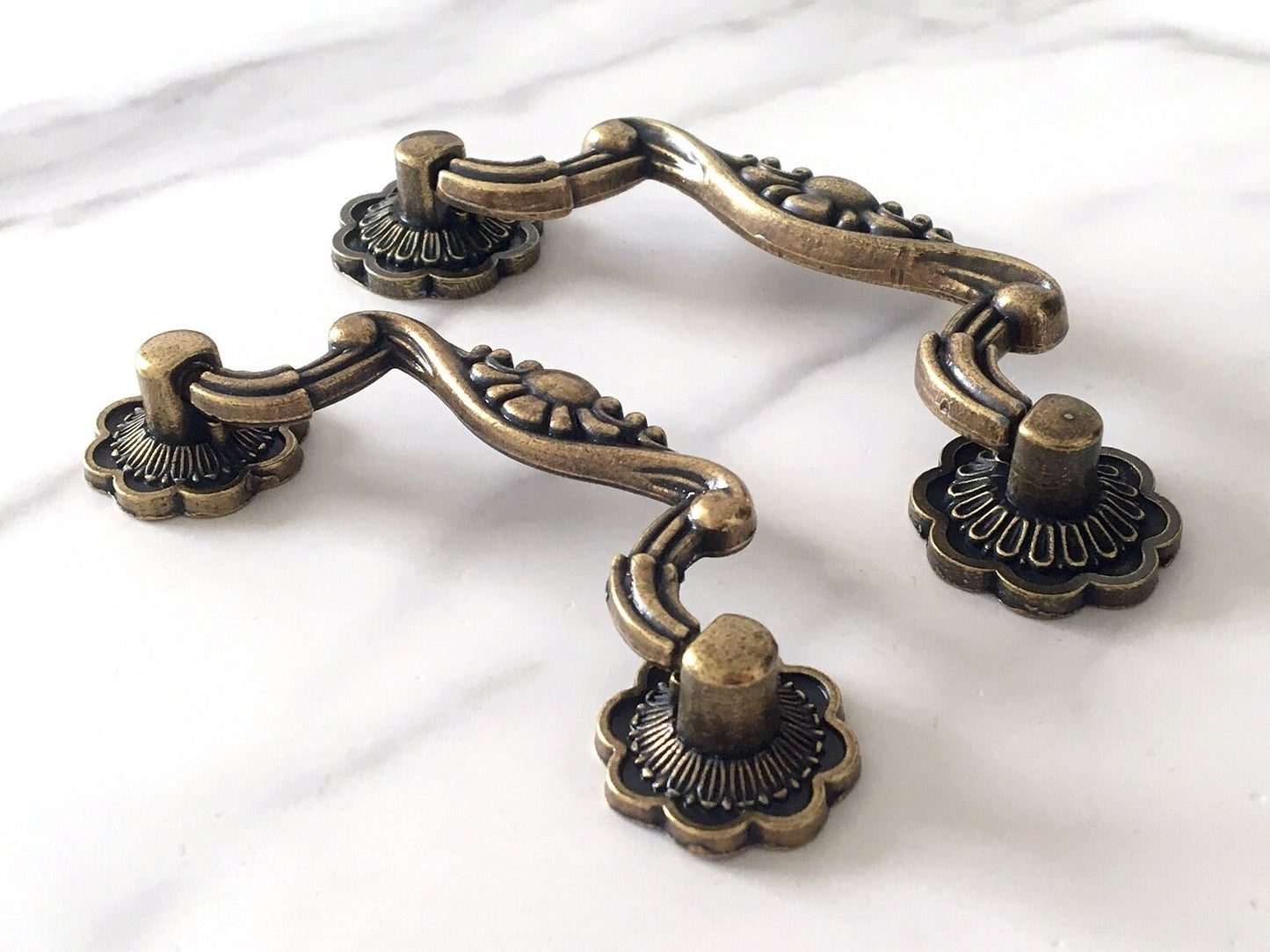 3" 3.75" Vintage Style Drop Bail Drawer Pulls, Antique Bronze, 76 96 mm Centers