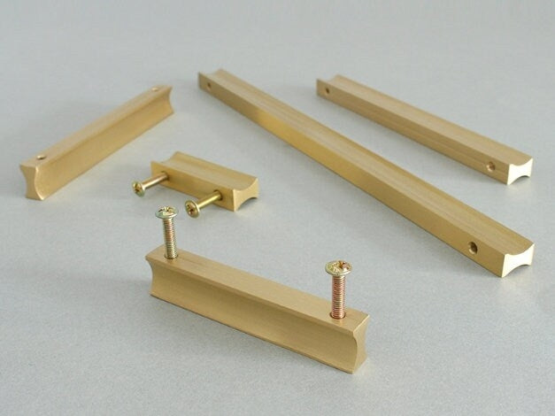 Solid Brass Cabinet Pulls, Simple Minimalism, Brushed Gold, Kitchen Hardware