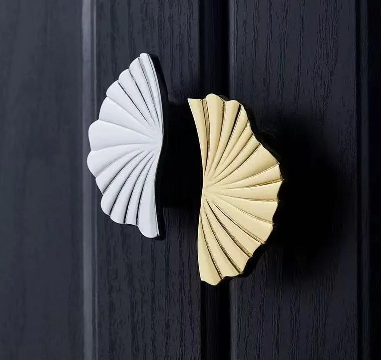 Brass Sunburst Half Circle Drawer Pulls w. Matching Knobs, Contemporary Kitchen Hardware