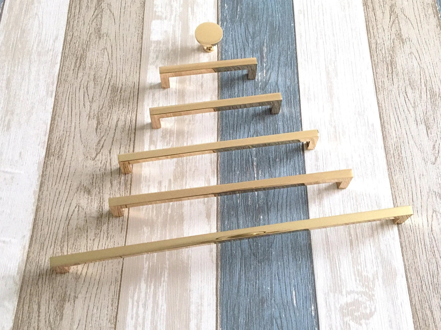 Polished Gold Cabinet Pulls, Circle Drawer Knobs, Slim Square, Modern Kitchen Hardware