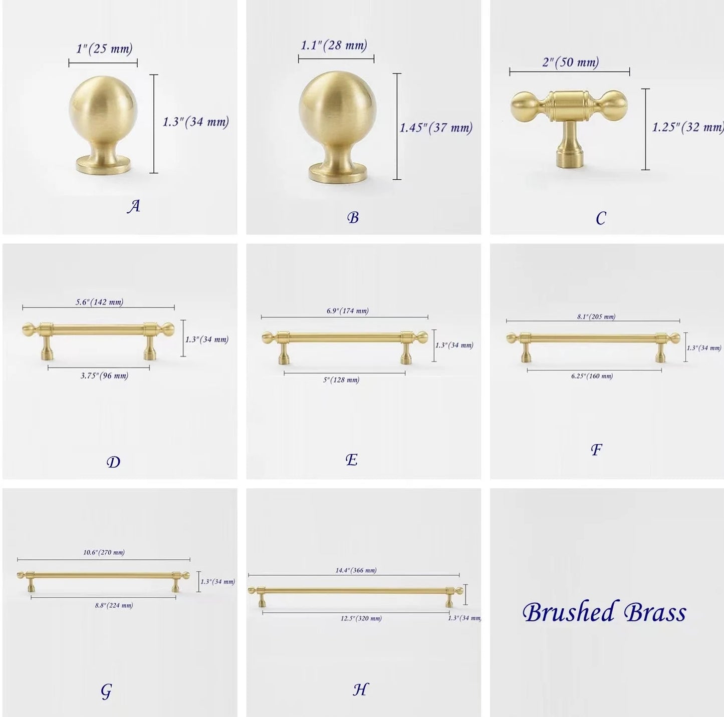 Kitchen Cabinet Bar Pulls in Brass & Chrome | European style Solid Brass Hardware