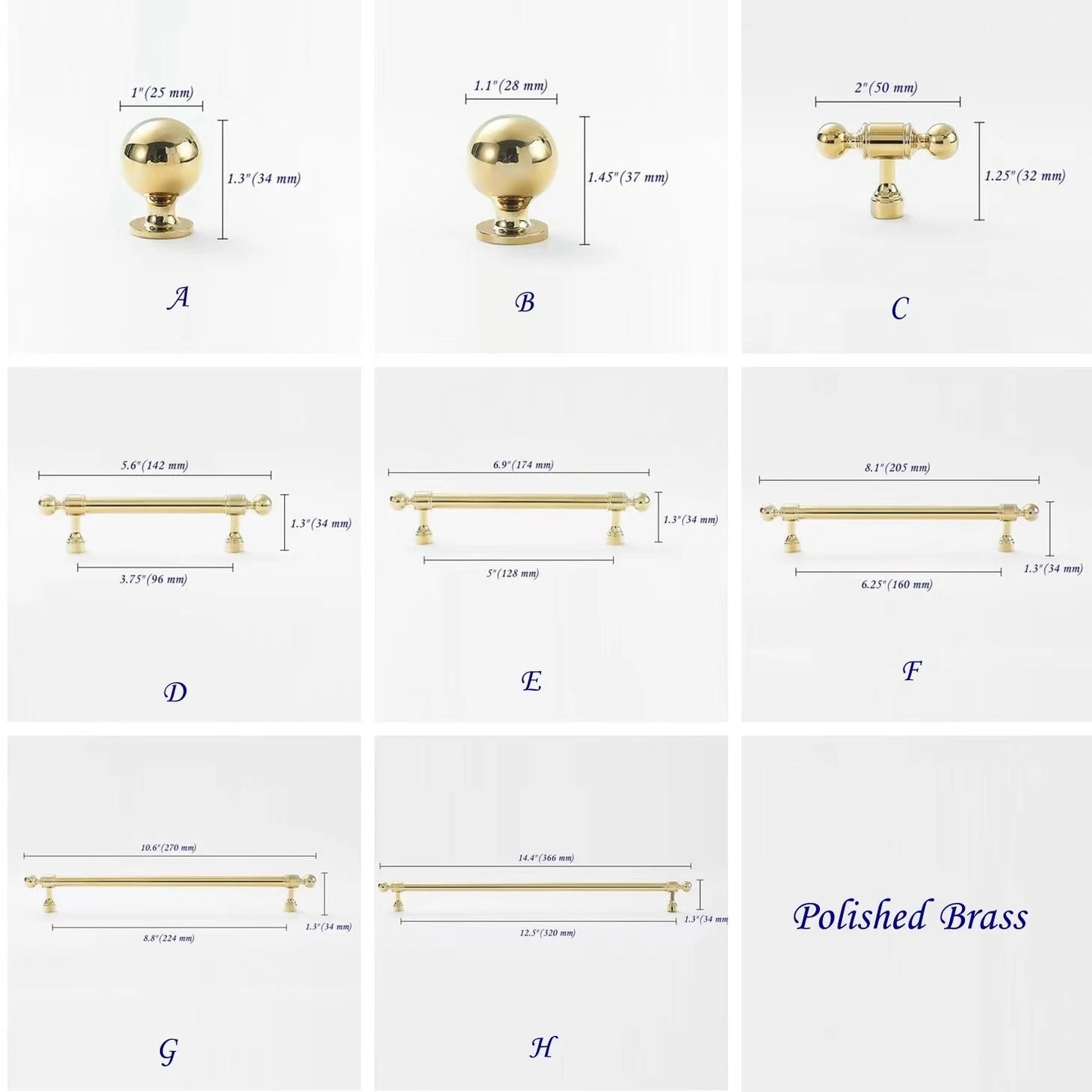 Kitchen Cabinet Bar Pulls in Brass & Chrome | European style Solid Brass Hardware