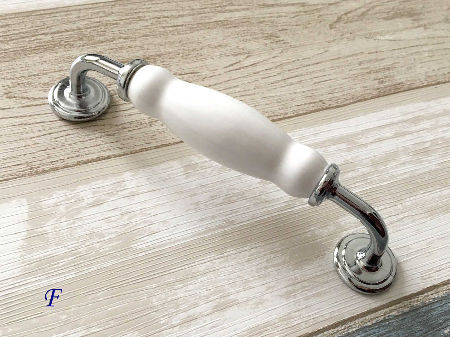 5 inches Drawer Pulls White Silver Porcelain