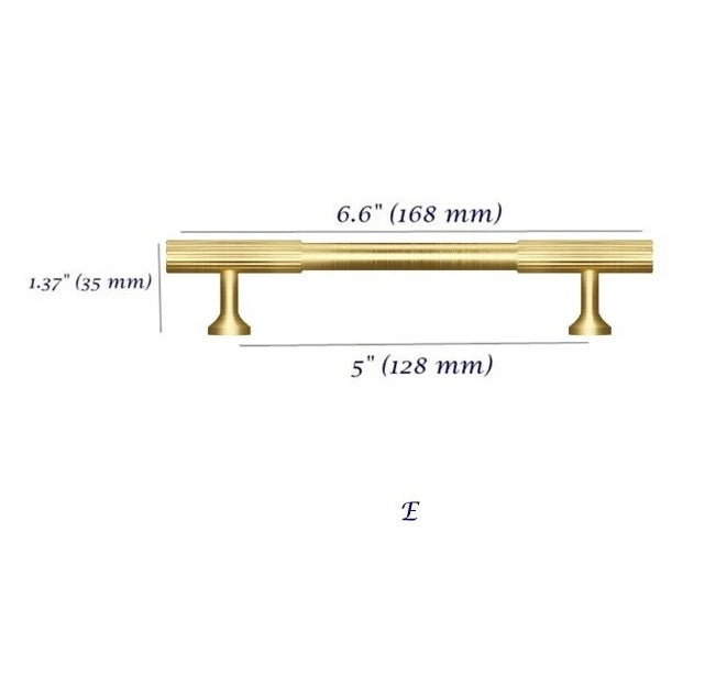 5 Inches Fluted Cabinet Door Handles Brushed Brass 128 mm