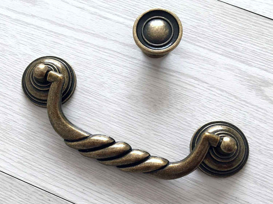 4-1/2" Bail Drawer Pull Handle & Knob, Vintage Style, Antique Bronze